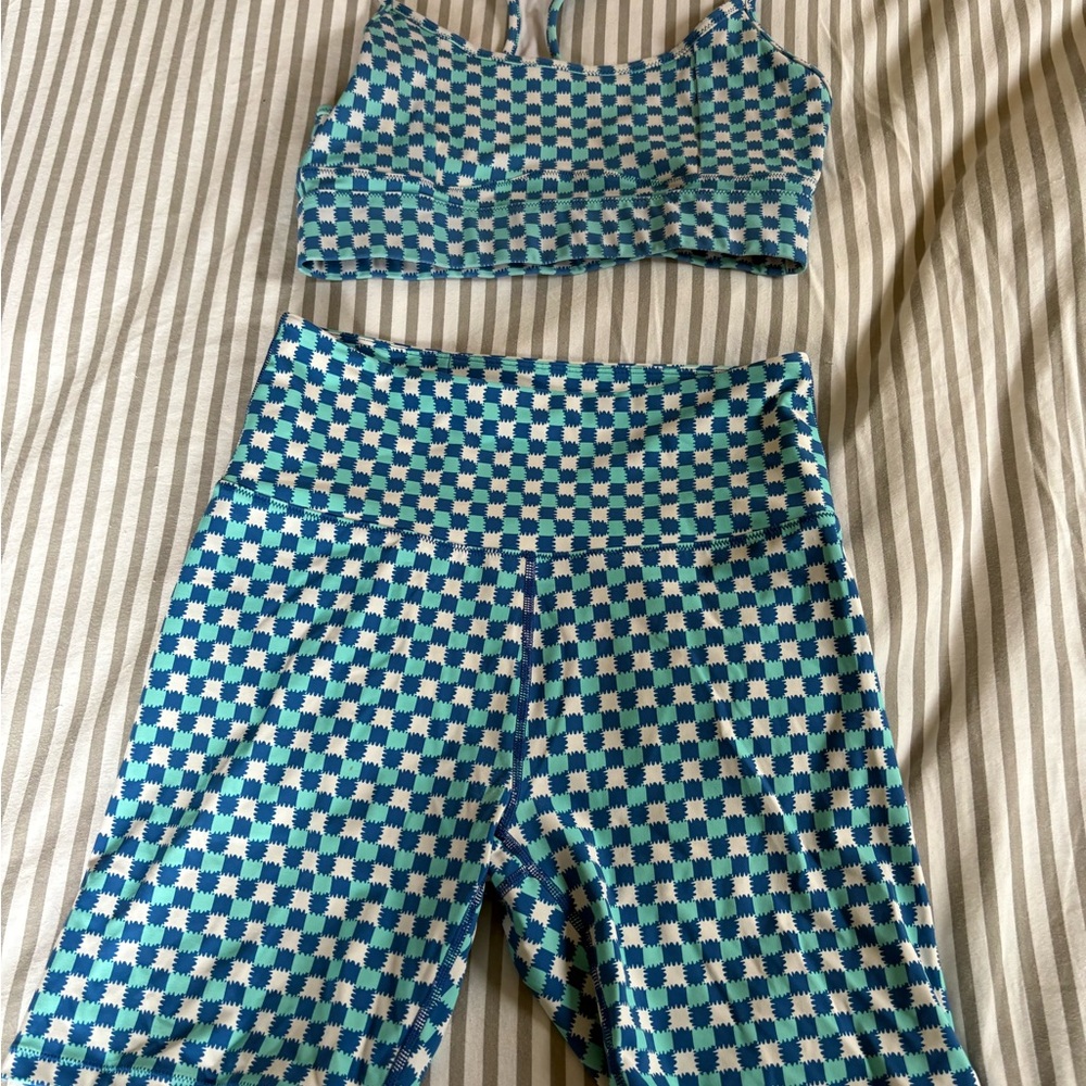 SOLID & STRIPED Checkered Blue and White Sports Bra